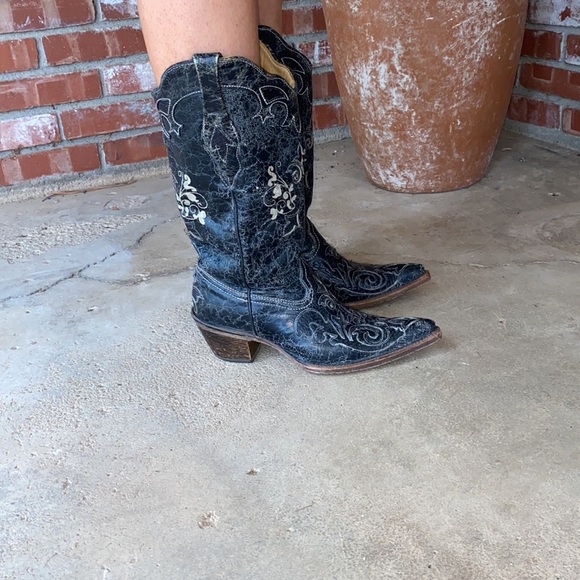 Corral Western Women's Black Vintage Lizard Inlay Boots M. Size 7 - Picture 5 of 16